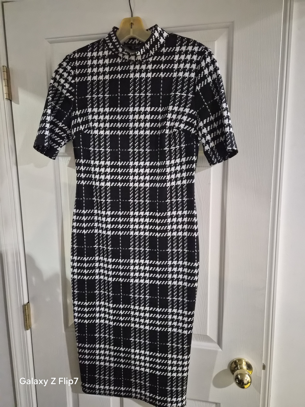 SHEIN Black and White Plaid Midi Bodycon Dress